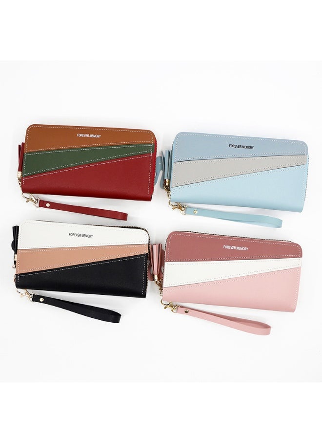Simple Long Women's Purse With Leather And Color Zipper Bag Purse