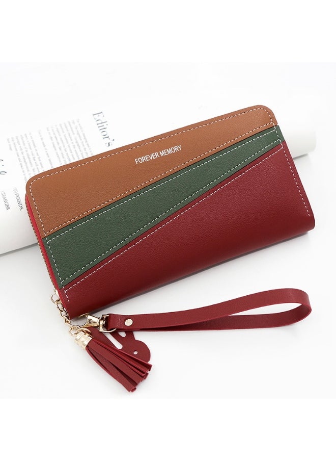 Simple Long Women's Purse With Leather And Color Zipper Bag Purse