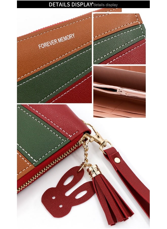 Simple Long Women's Purse With Leather And Color Zipper Bag Purse