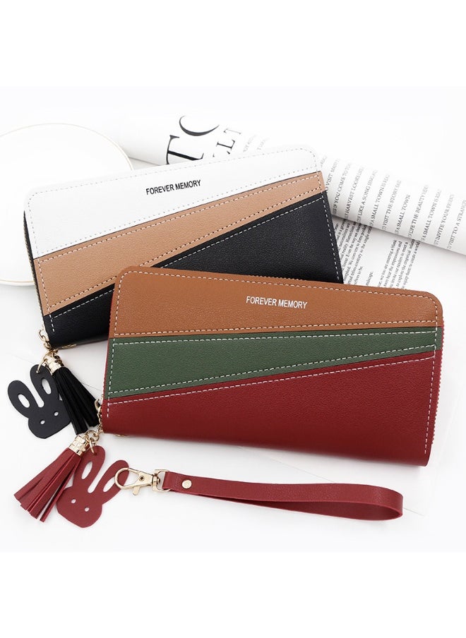 Simple Long Women's Purse With Leather And Color Zipper Bag Purse