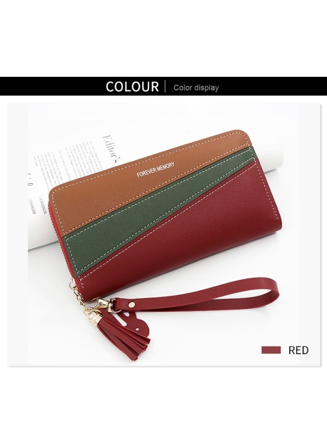 Simple Long Women's Purse With Leather And Color Zipper Bag Purse