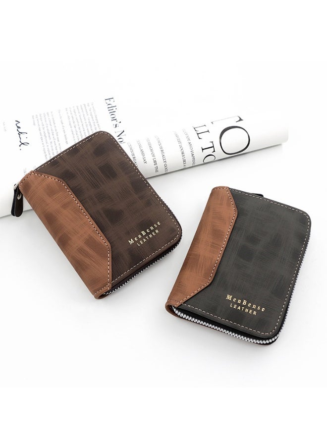 Men's Wallet Solid Color Frosted Business Short Clutch Purse Coin Purse Draw Kara Chain Bag
