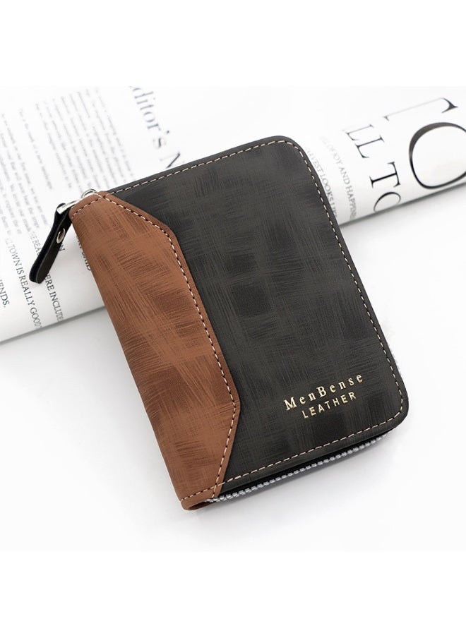 Men's Wallet Solid Color Frosted Business Short Clutch Purse Coin Purse Draw Kara Chain Bag