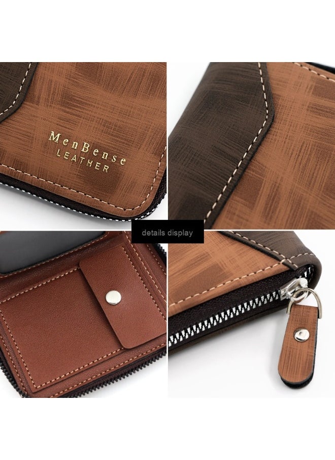 Men's Wallet Solid Color Frosted Business Short Clutch Purse Coin Purse Draw Kara Chain Bag