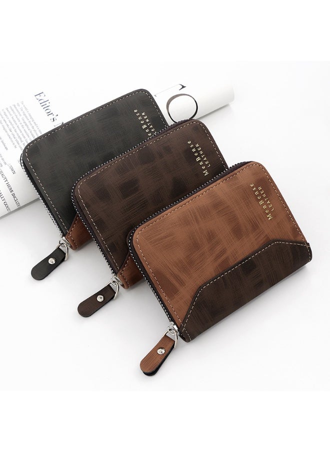 Men's Wallet Solid Color Frosted Business Short Clutch Purse Coin Purse Draw Kara Chain Bag