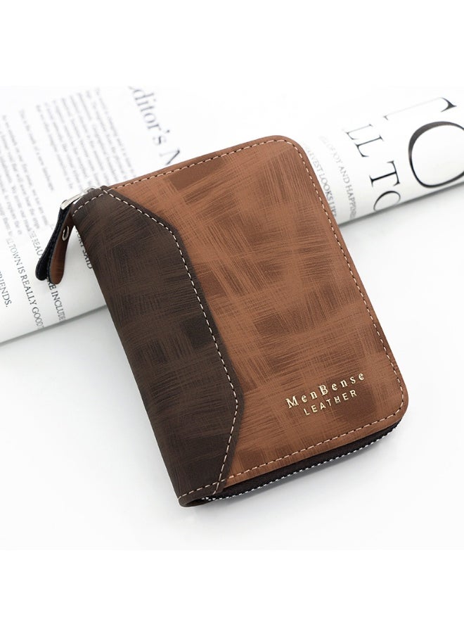 Men's Wallet Solid Color Frosted Business Short Clutch Purse Coin Purse Draw Kara Chain Bag