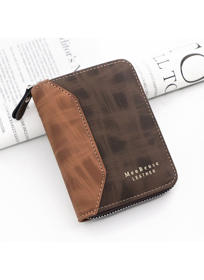 Men's Wallet Solid Color Frosted Business Short Clutch Purse Coin Purse Draw Kara Chain Bag