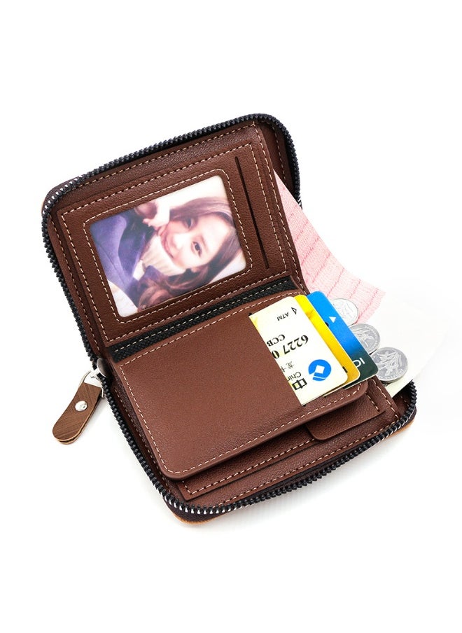 Men's Wallet Solid Color Frosted Business Short Clutch Purse Coin Purse Draw Kara Chain Bag
