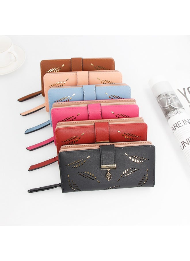 Leaf Hollowed Out Long Zipper Purse Women's Coin Purse