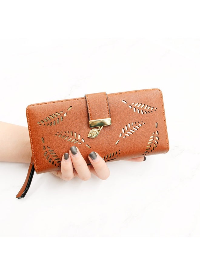 Leaf Hollowed Out Long Zipper Purse Women's Coin Purse