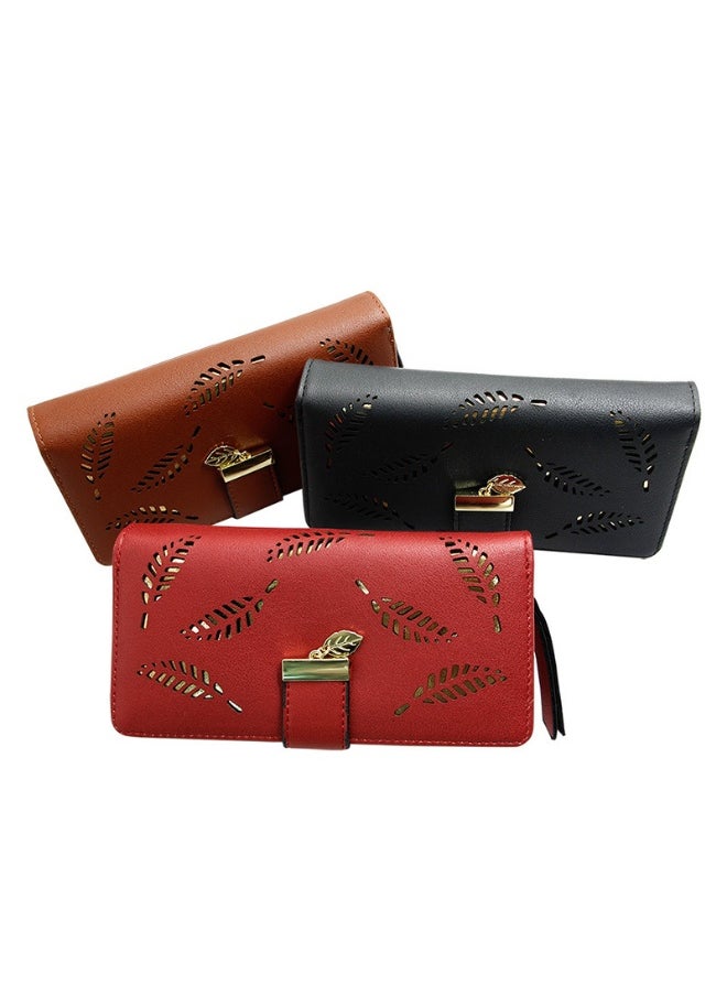 Leaf Hollowed Out Long Zipper Purse Women's Coin Purse
