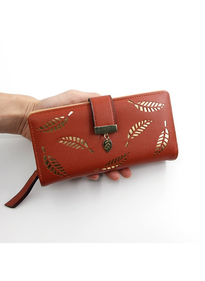Leaf Hollowed Out Long Zipper Purse Women's Coin Purse