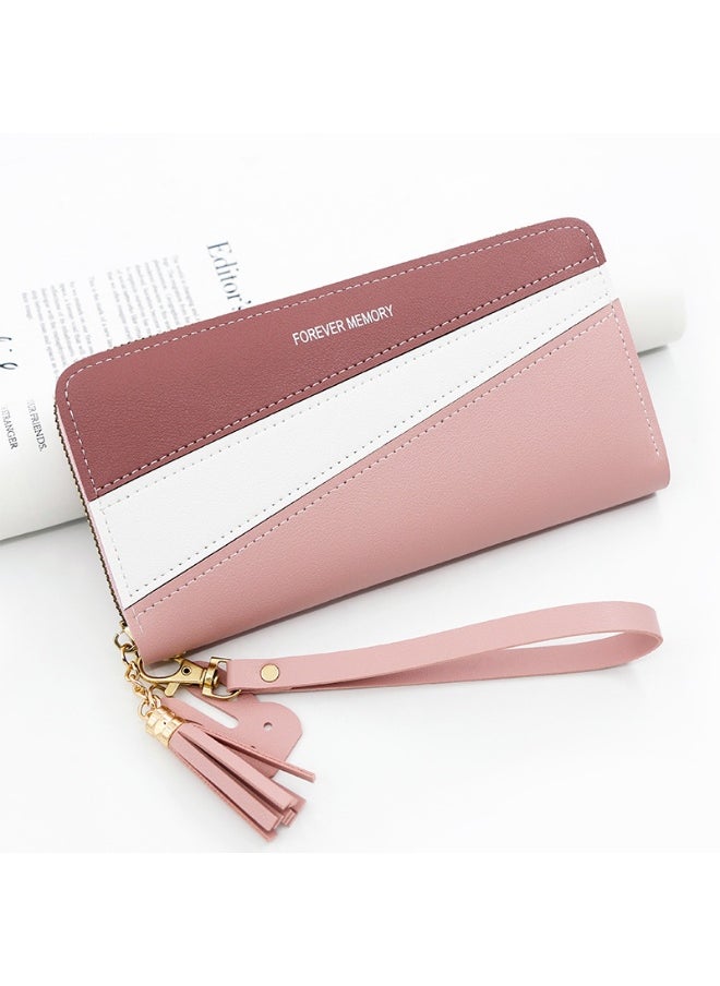 Simple Long Women's Purse With Leather And Color Zipper Bag Purse