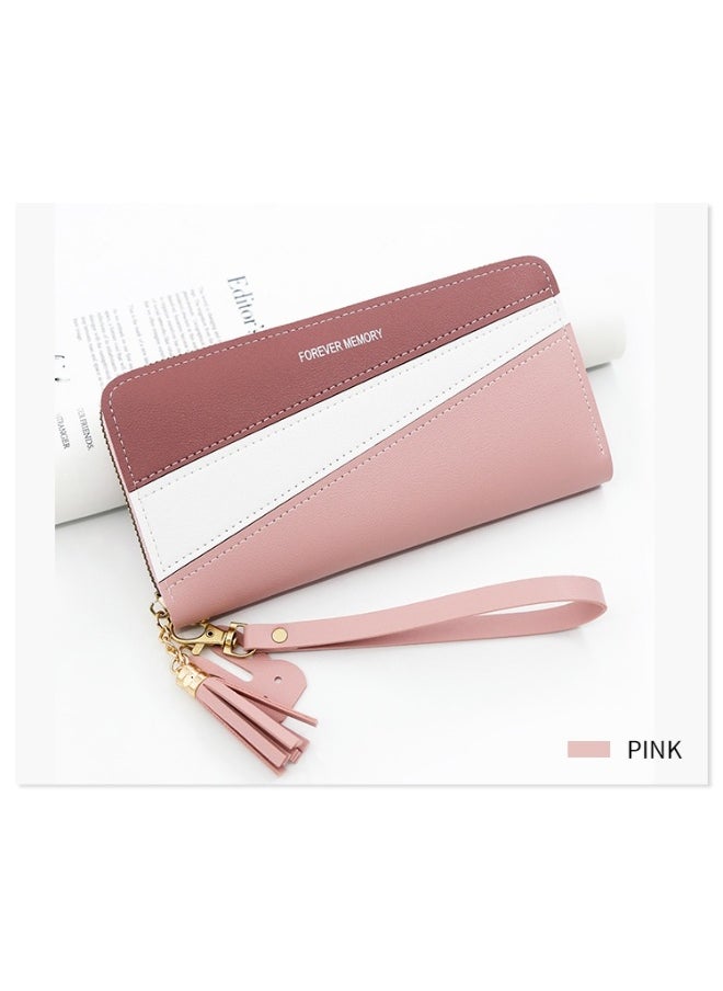 Simple Long Women's Purse With Leather And Color Zipper Bag Purse
