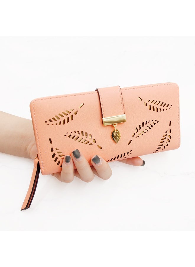 Leaf Hollowed Out Long Zipper Purse Women's Coin Purse