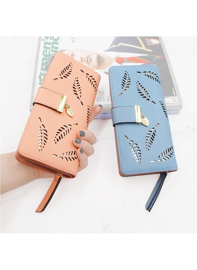 Leaf Hollowed Out Long Zipper Purse Women's Coin Purse
