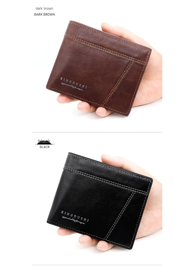Men's Short Wallet Fashion Simple Men's Splice With Loose Leaf Coin Pocket Coin Wallet Large Capacity Money Clip