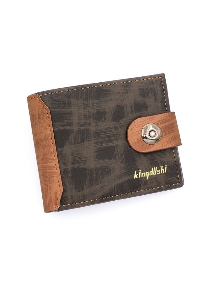 Horizontal Magnetic Buckle Men's Wallet Short Vintage Wallet With Zipper Change Bag