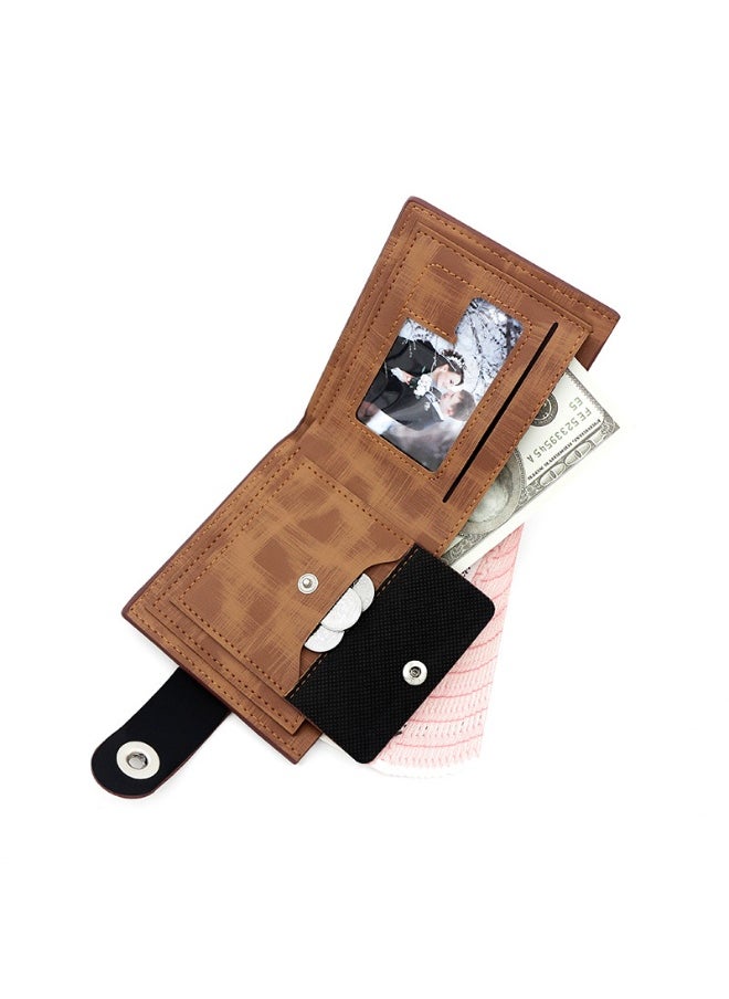 Horizontal Magnetic Buckle Men's Wallet Short Vintage Wallet With Zipper Change Bag
