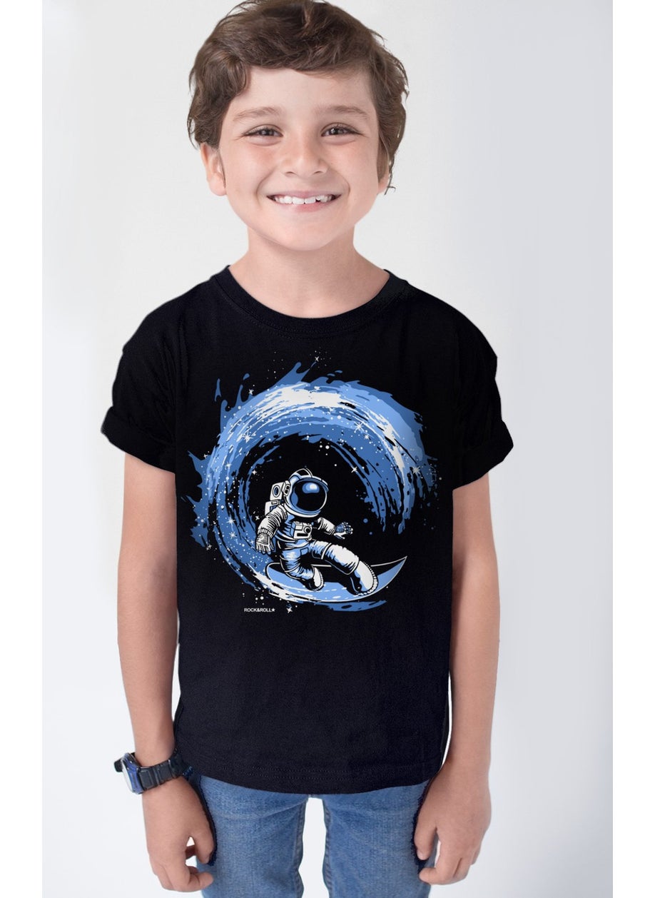 Galactic Surfer Black Short Sleeve Girls Boys Unisex Kids T-Shirt