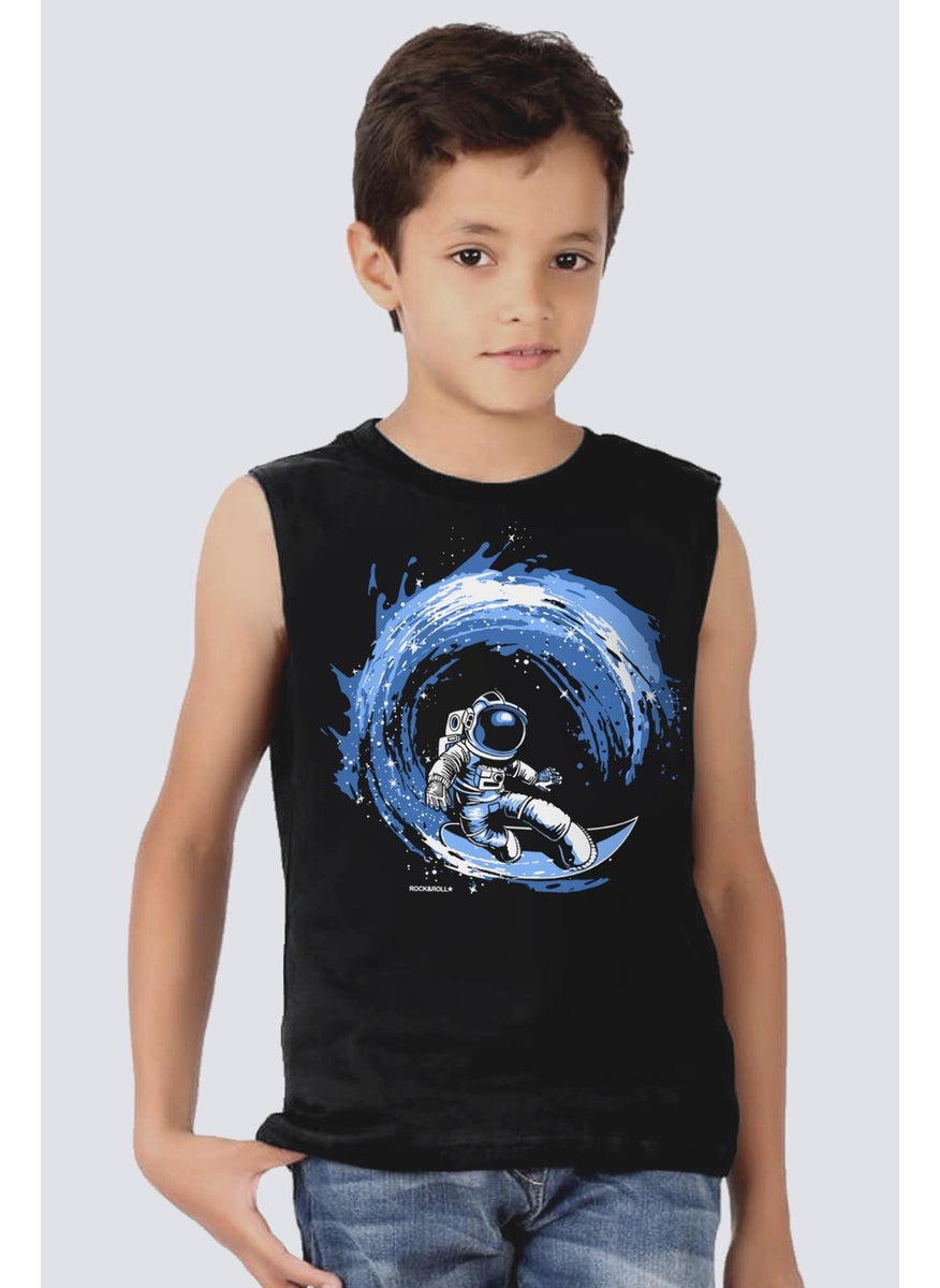 Galactic Surfer Black Cut Sleeve | Sleeveless Girls Boys Unisex Kids T-Shirt | Undershirt