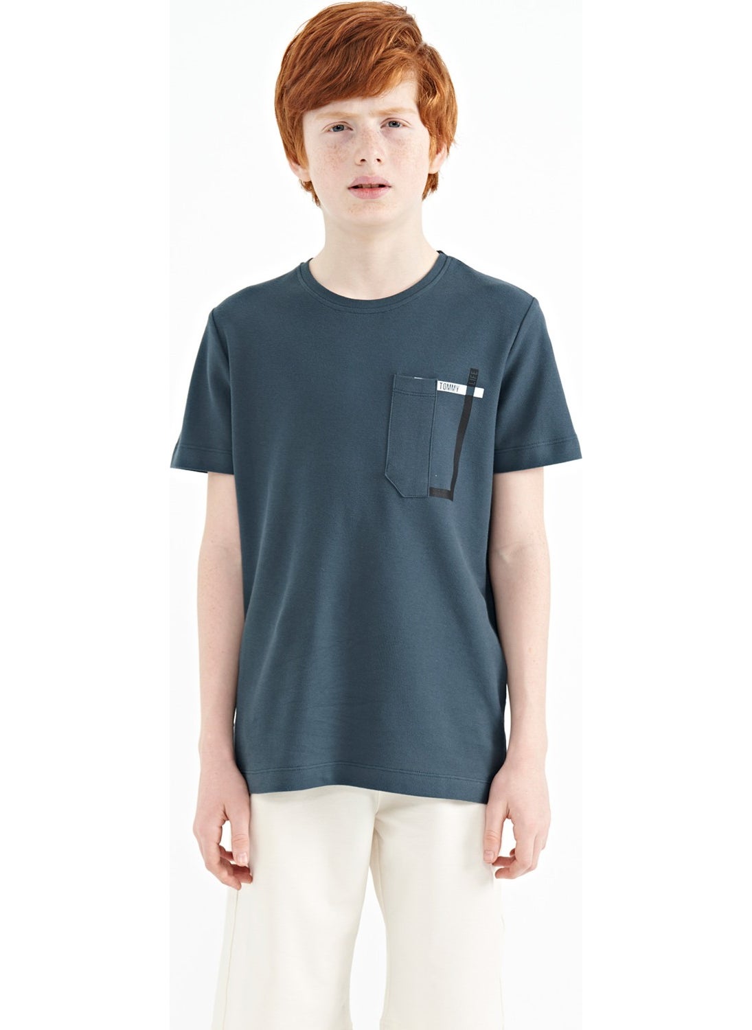 Forest Green Pocket Detailed O Neck Standard Size Boy T-Shirt - 11120