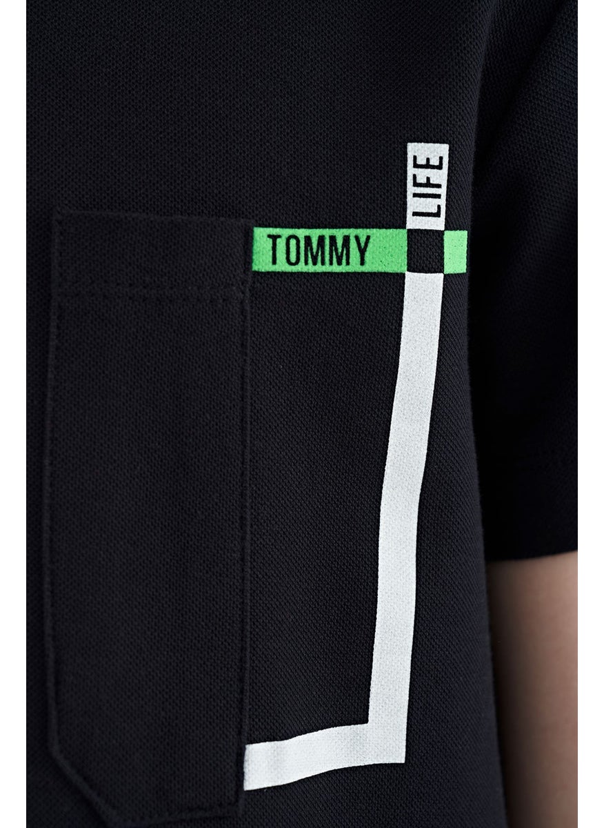 Navy Blue Pocket Detailed O Neck Standard Pattern Boy T-Shirt - 11120