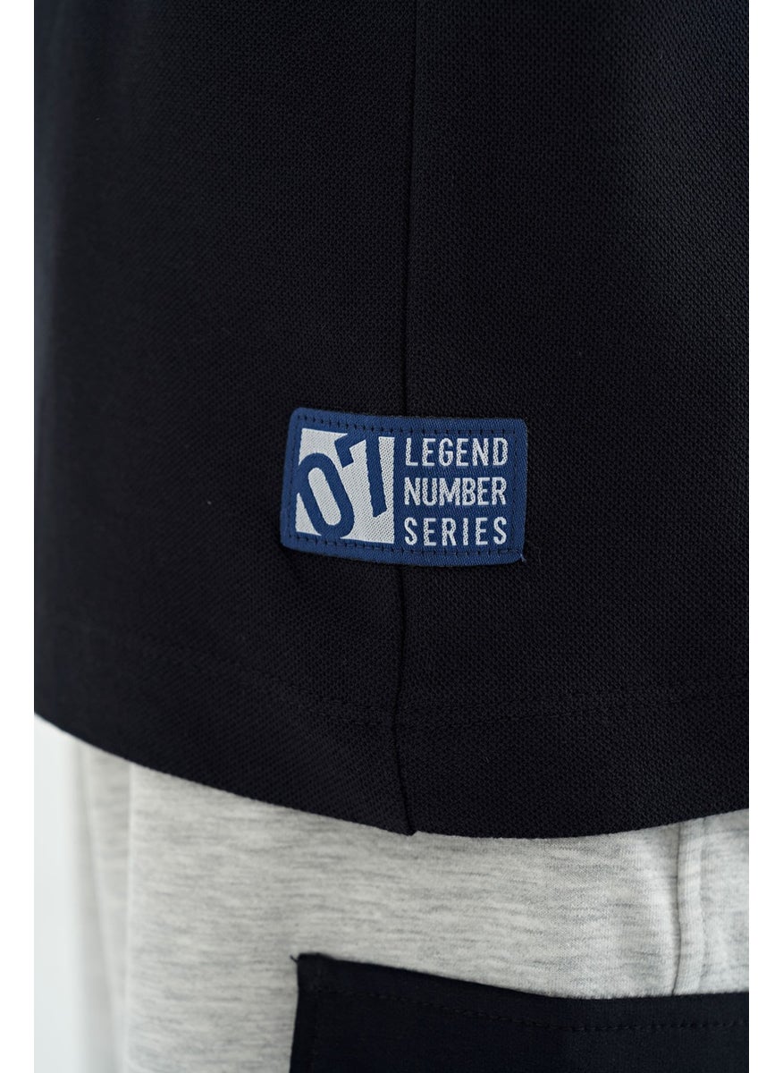 Navy Blue Pocket Detailed O Neck Standard Pattern Boy T-Shirt - 11120