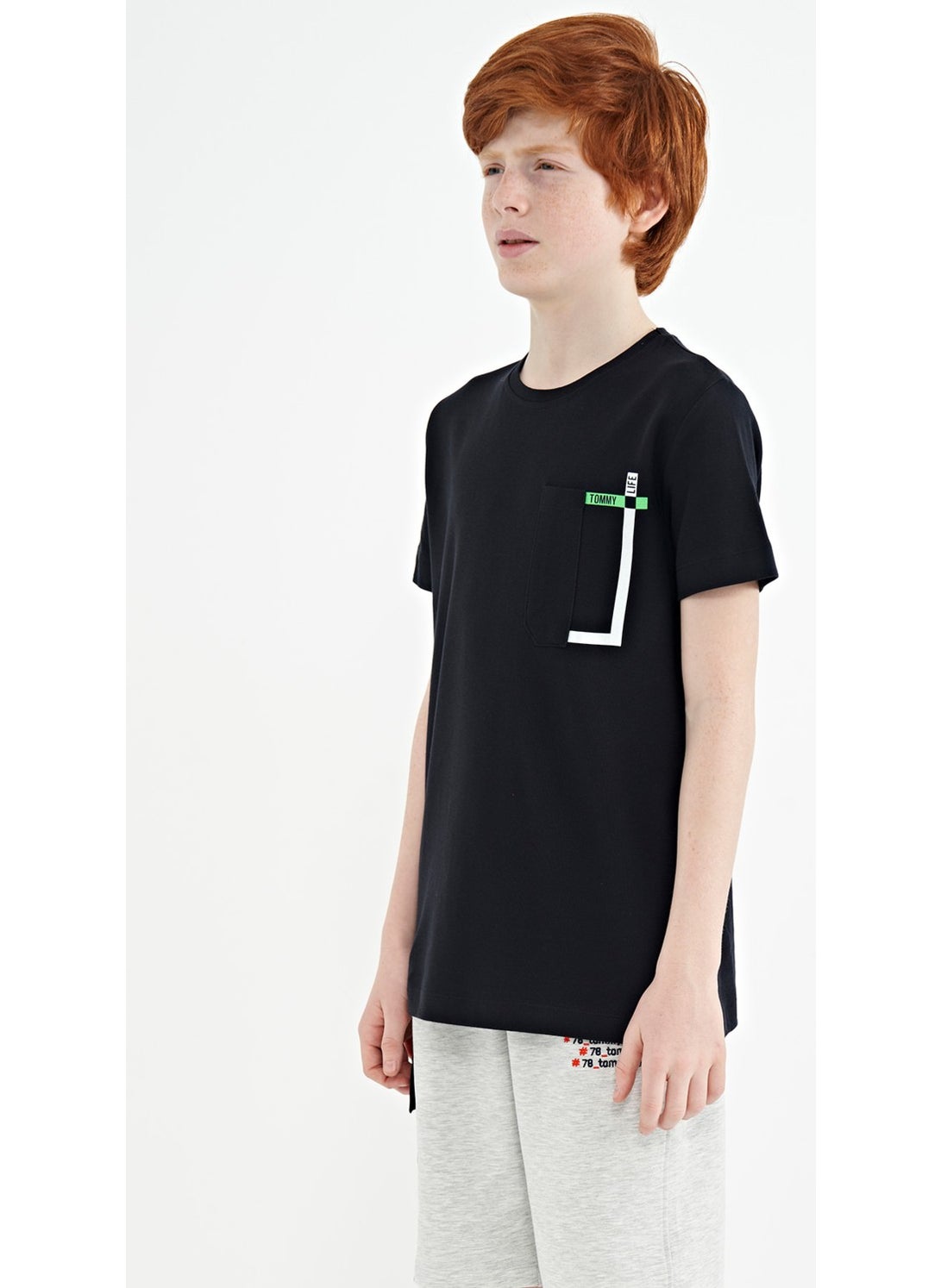 Navy Blue Pocket Detailed O Neck Standard Pattern Boy T-Shirt - 11120