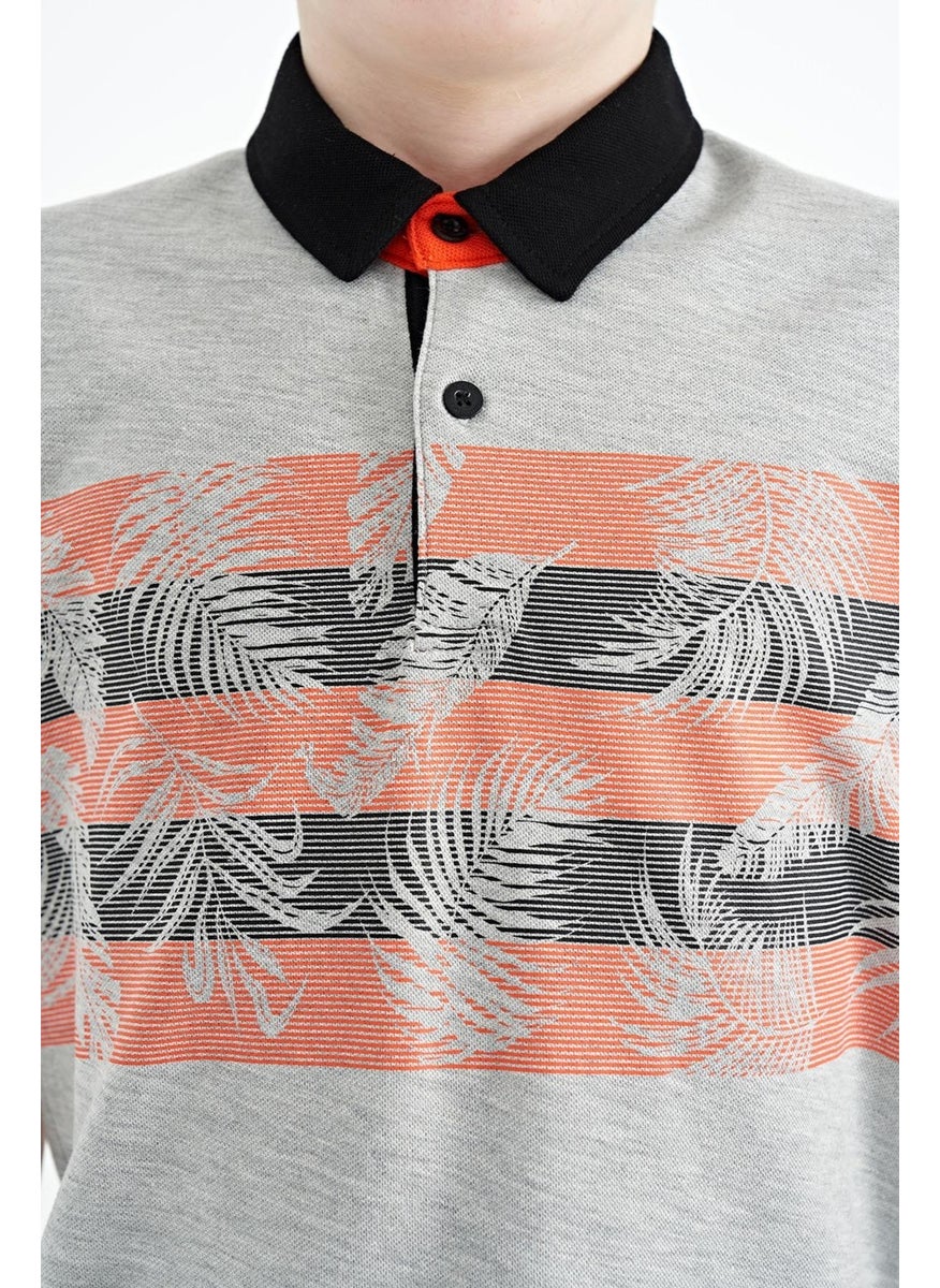 Gray Melange Print Detailed Standard Pattern Polo Collar Boy T-Shirt - 11101