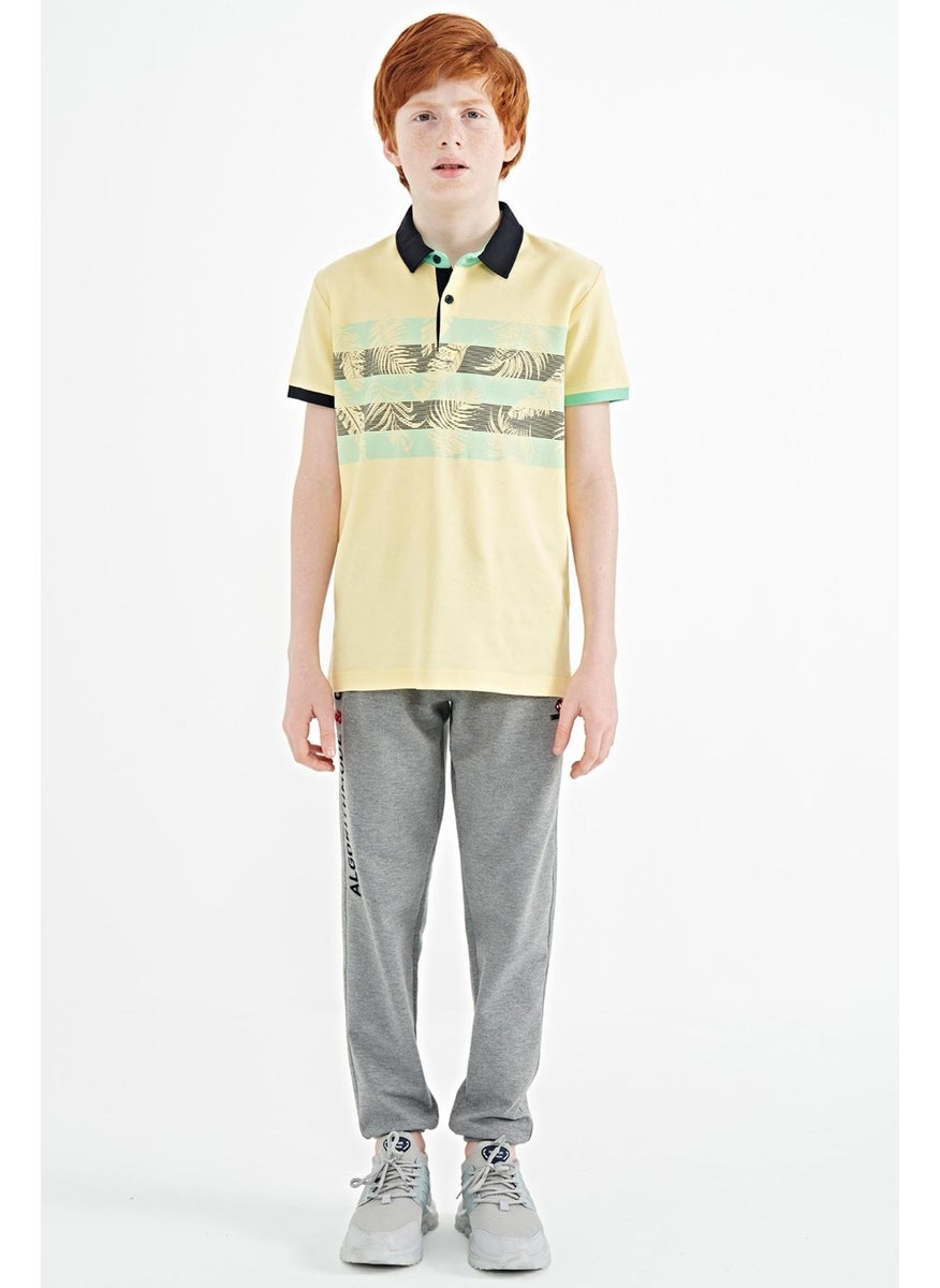 Yellow Print Detailed Standard Size Polo Collar Boy T-Shirt - 11101