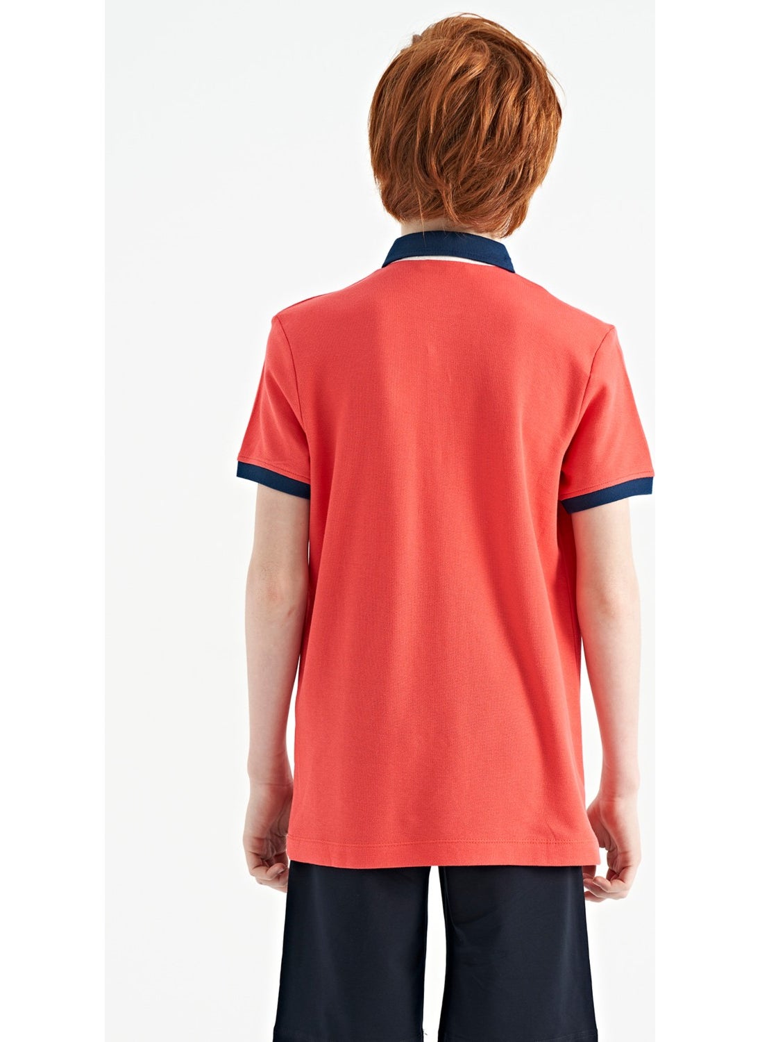Coral Print Detailed Standard Pattern Polo Collar Boy T-Shirt - 11140