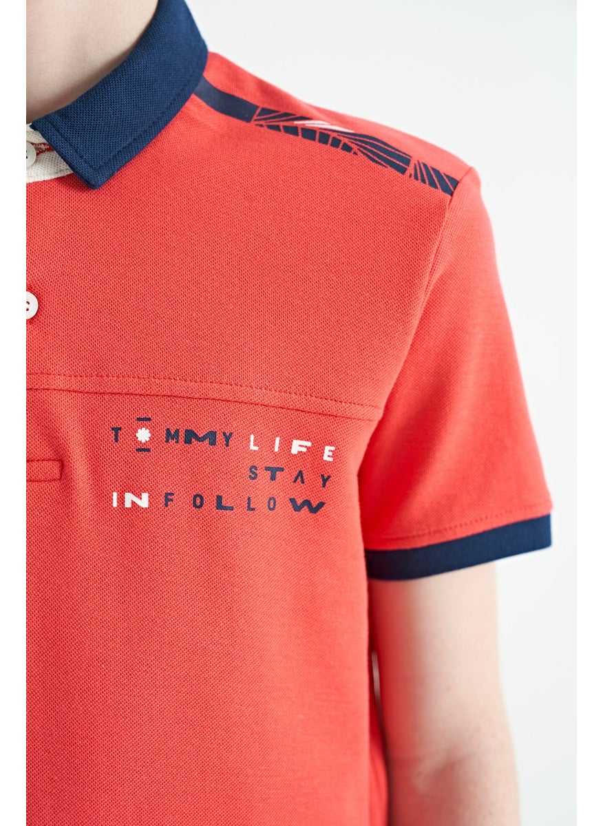 Coral Print Detailed Standard Pattern Polo Collar Boy T-Shirt - 11140