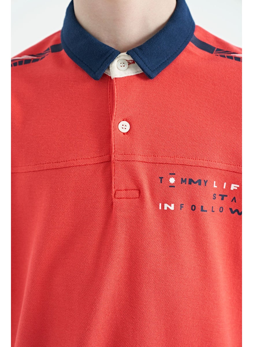 Coral Print Detailed Standard Pattern Polo Collar Boy T-Shirt - 11140