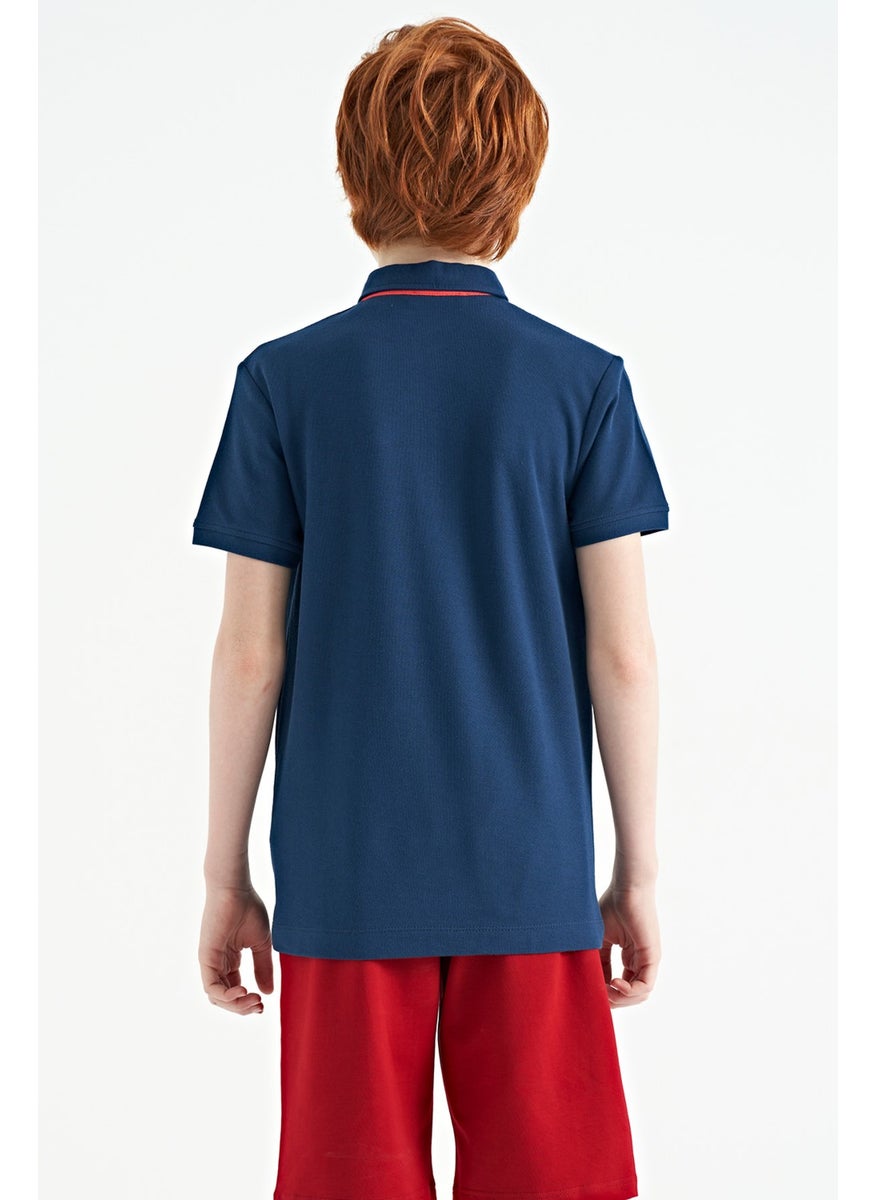 Indigo Print Detailed Standard Pattern Polo Collar Boy T-Shirt - 11140