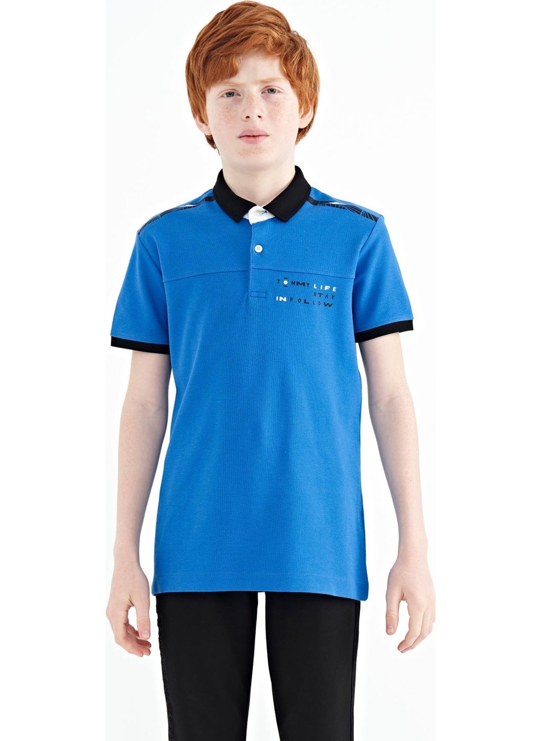 Saks Print Detailed Standard Pattern Polo Collar Boy T-Shirt - 11140