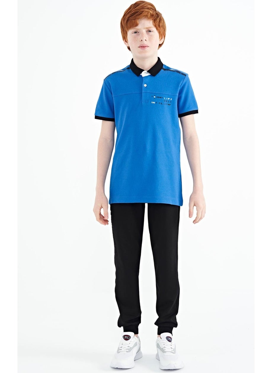 Saks Print Detailed Standard Pattern Polo Collar Boy T-Shirt - 11140