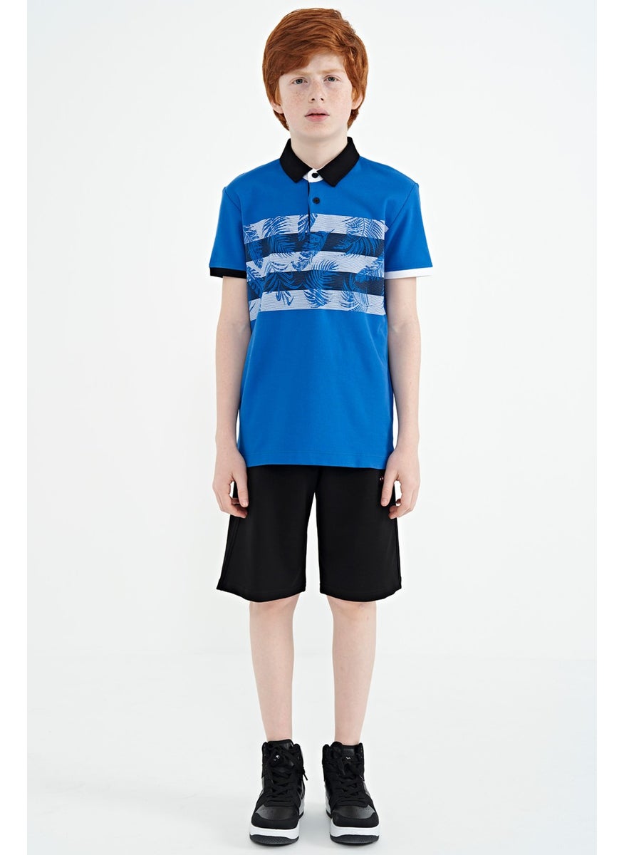 Saks Print Detailed Standard Pattern Polo Collar Boy T-Shirt - 11101