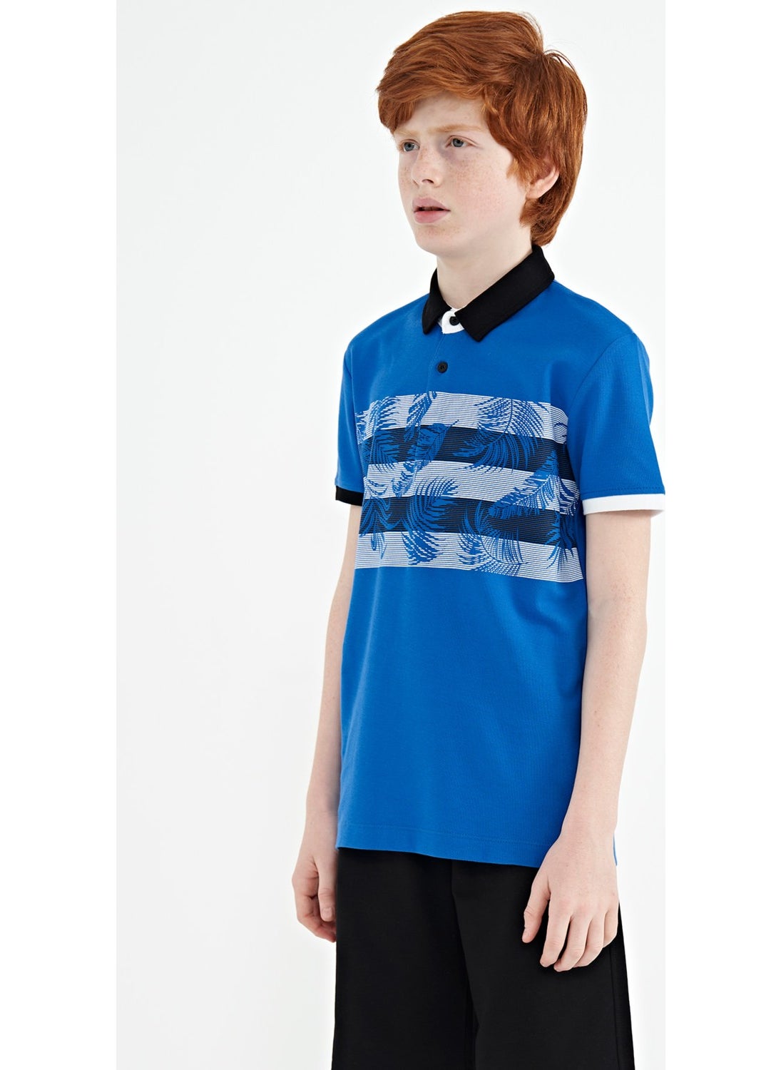 Saks Print Detailed Standard Pattern Polo Collar Boy T-Shirt - 11101