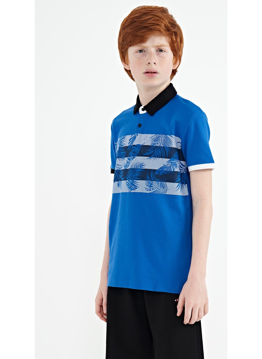 Saks Print Detailed Standard Pattern Polo Collar Boy T-Shirt - 11101