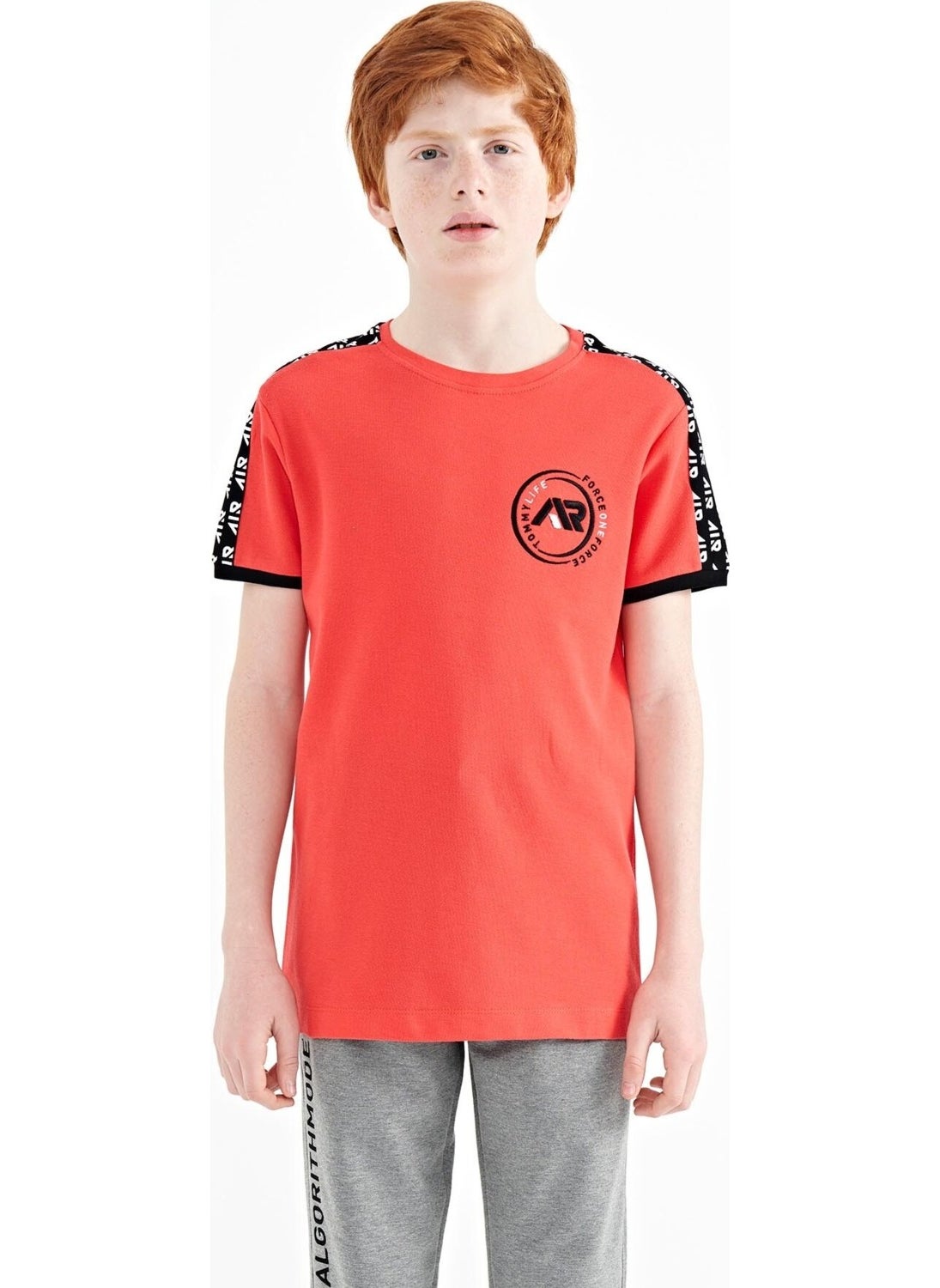 Coral Shoulder Print Detailed Standard Pattern O Neck Boy T-Shirt - 11121