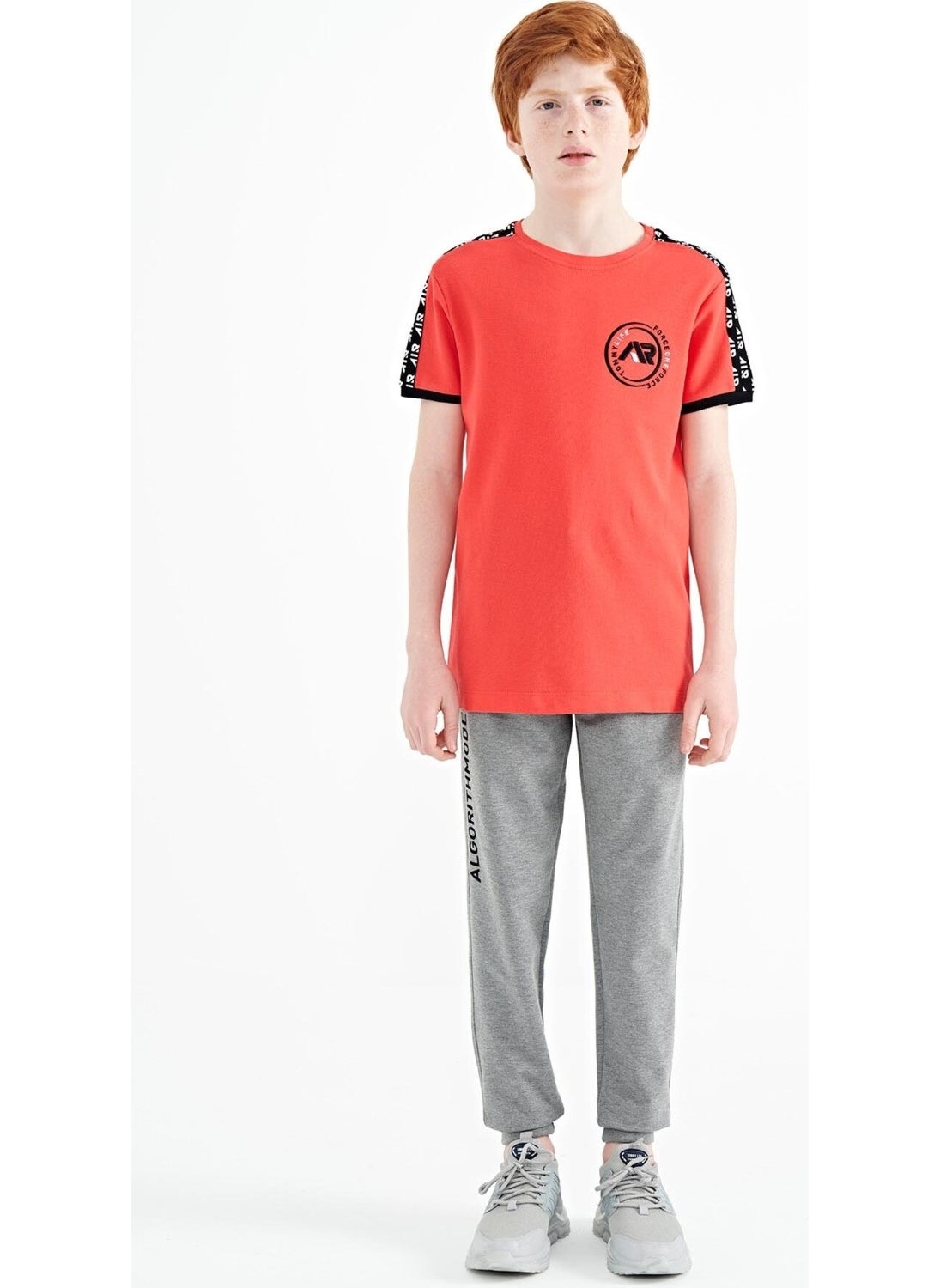 Coral Shoulder Print Detailed Standard Pattern O Neck Boy T-Shirt - 11121