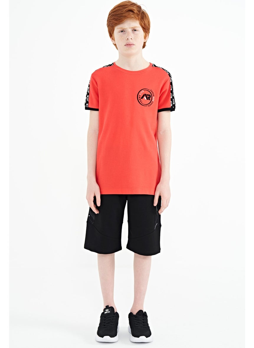 Coral Shoulder Print Detailed Standard Pattern O Neck Boy T-Shirt - 11121