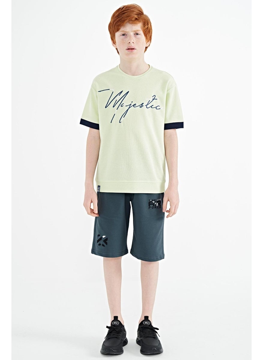 Light Green Front Embroidered O Neck Oversize Boy T-Shirt - 11147
