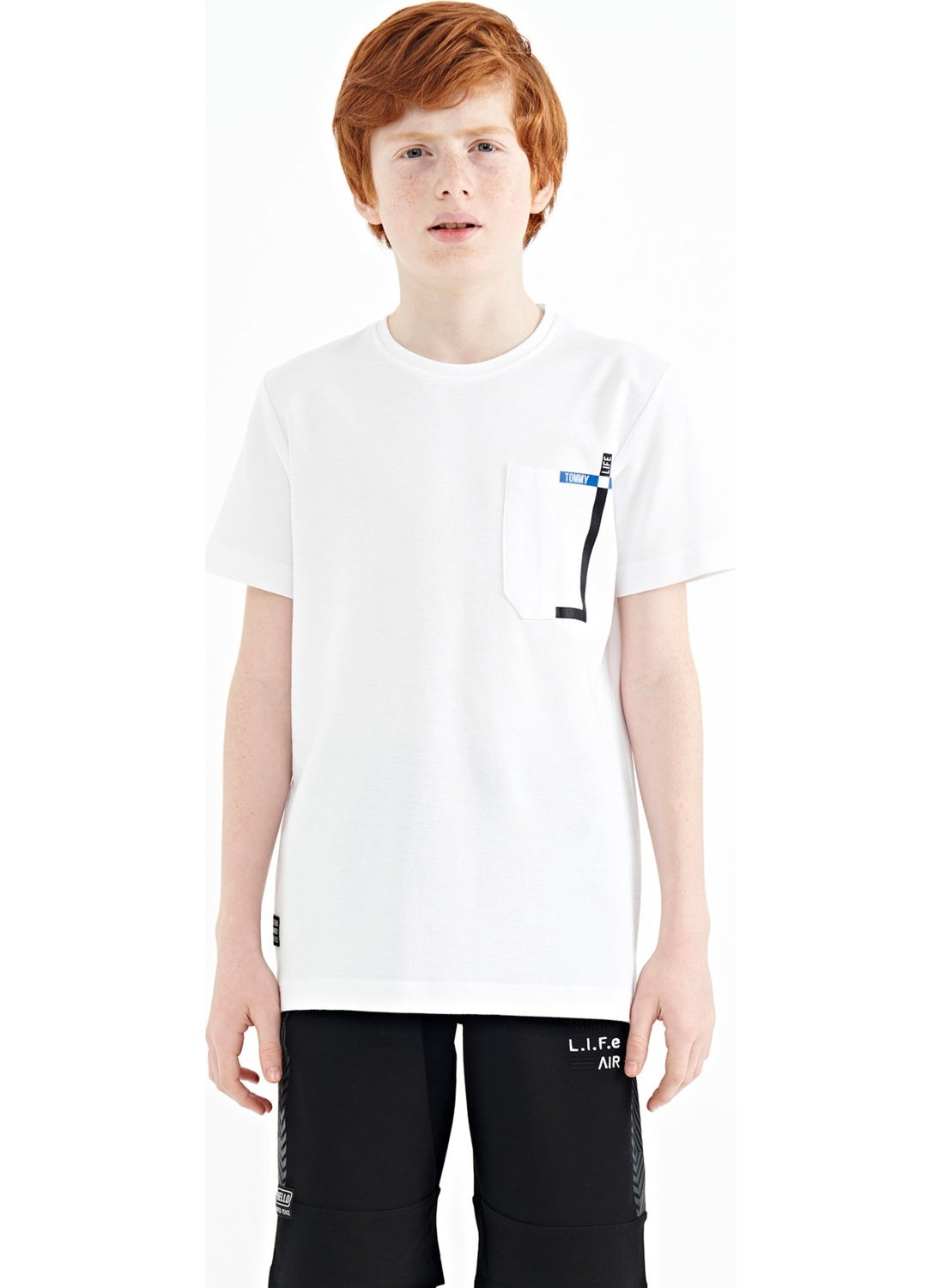 White Pocket Detailed O Neck Standard Pattern Boy T-Shirt - 11120
