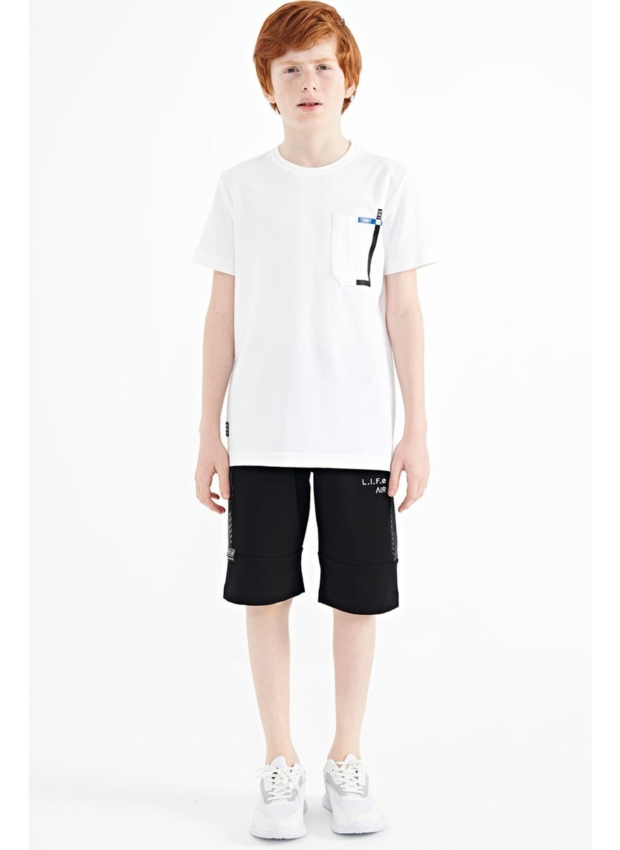 White Pocket Detailed O Neck Standard Pattern Boy T-Shirt - 11120