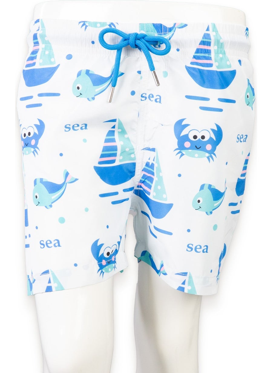 Podium Clothing New Trend Cute Crab/Fish Printed Quick Drying Men's Shorts Swimwear