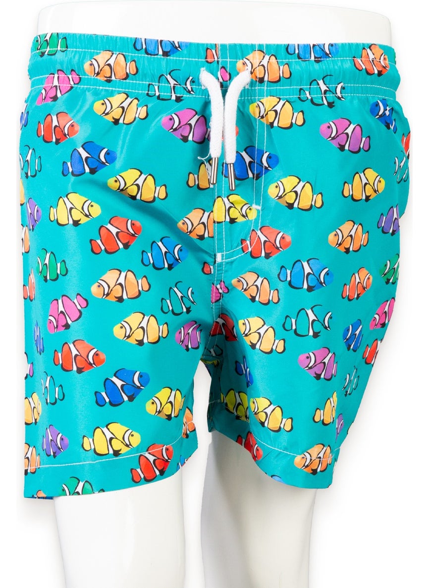 Podium Clothing New Trend Poncho Fish Printed Quick Drying Men's Shorts Swimsuit