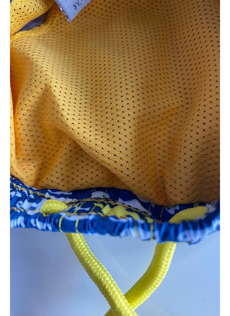 Podium Clothing Cute Yellow Shark Patterned Quick Drying Boy Baby Shorts Swimsuit, Kids Swim Shorts