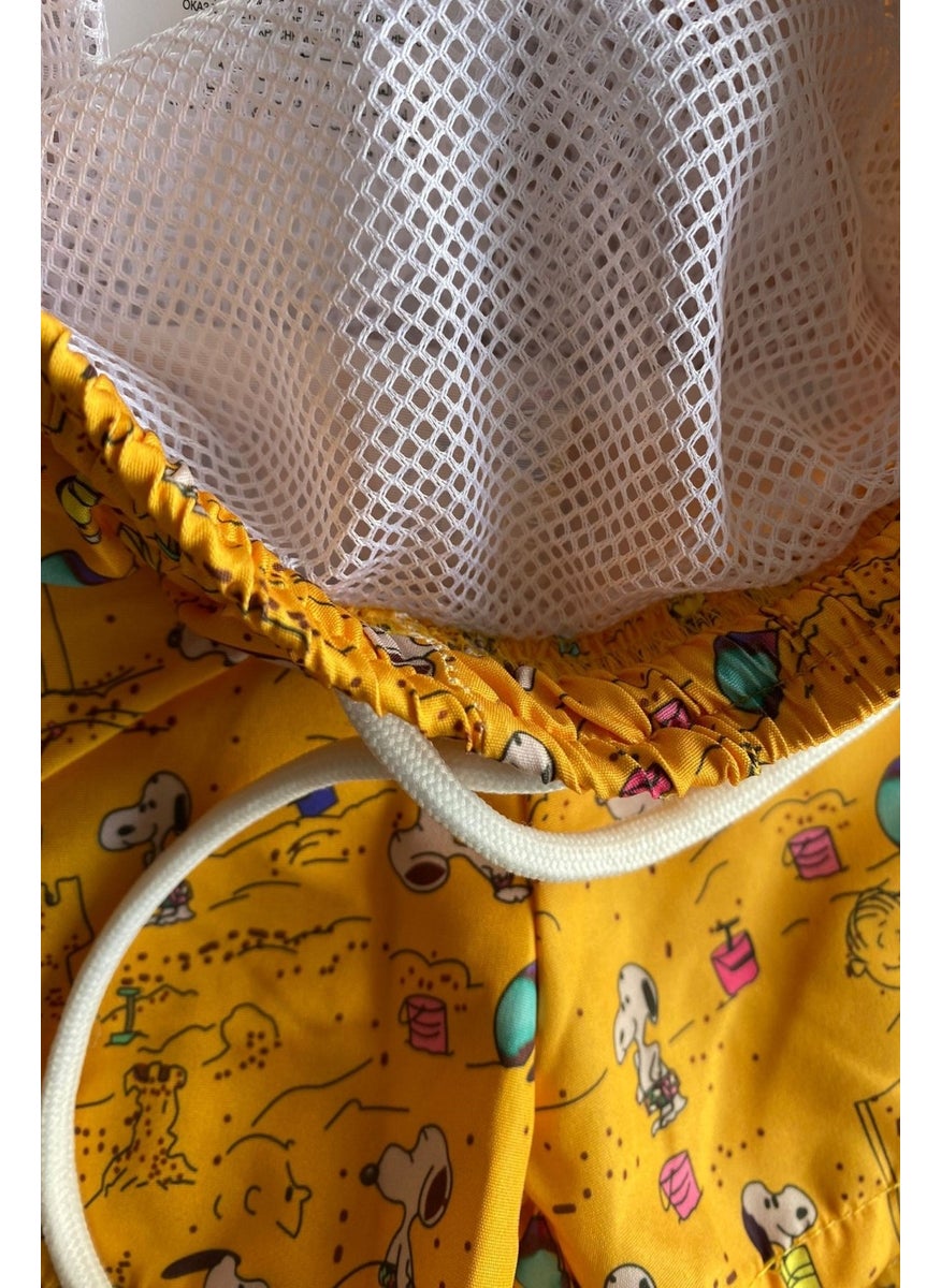 Podium Clothing New Season Kids Boys Snoopy Cartoon Character Patterned Quick Drying Mesh Shorts Swimsuit